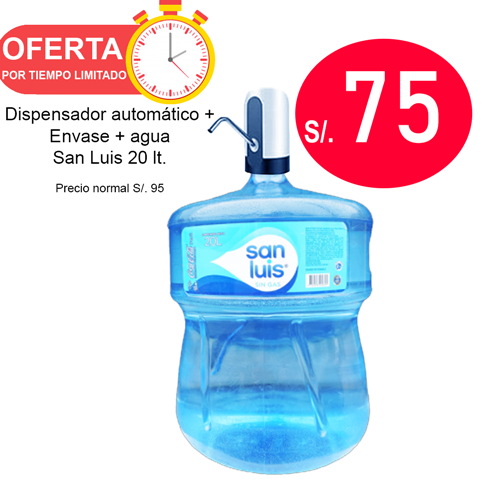 Dispensador automático + Envase + Bidón de agua San Luis 20 litros –  Maryori Peru – Distribuidora de Bidones de agua
